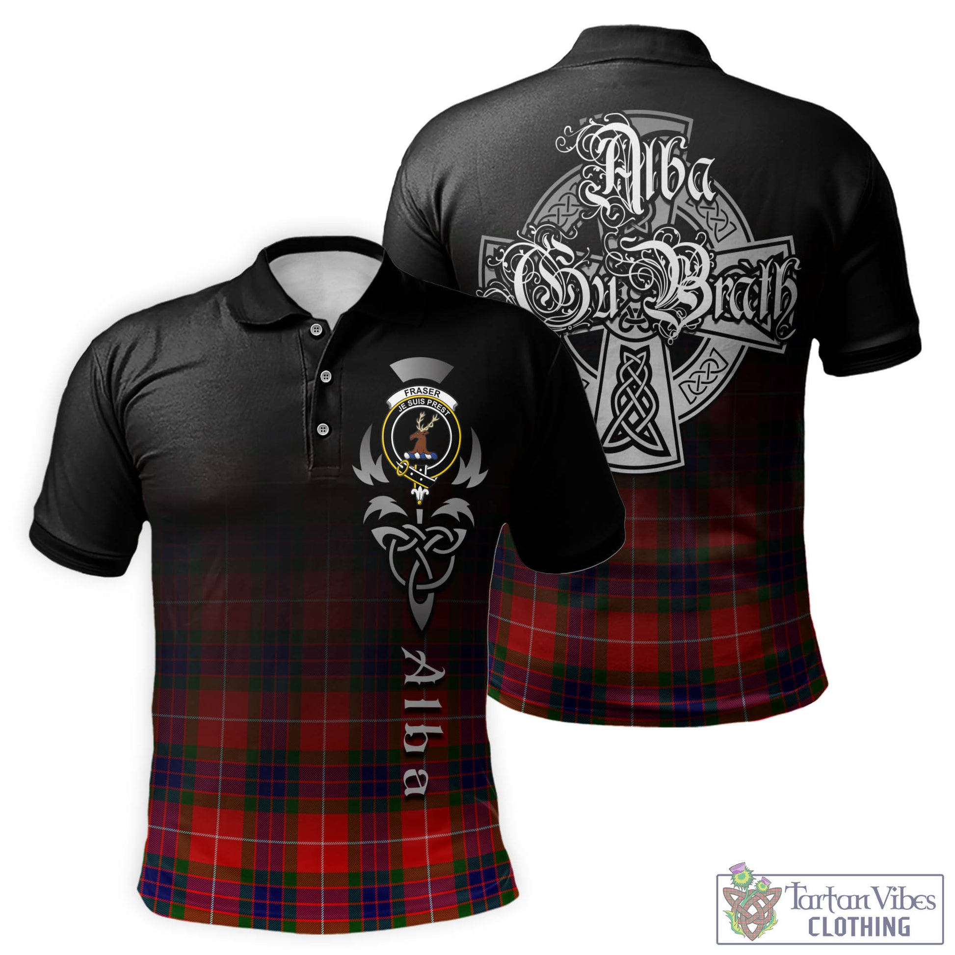 Tartan Vibes Clothing Fraser Modern Tartan Polo Shirt Featuring Alba Gu Brath Family Crest Celtic Inspired