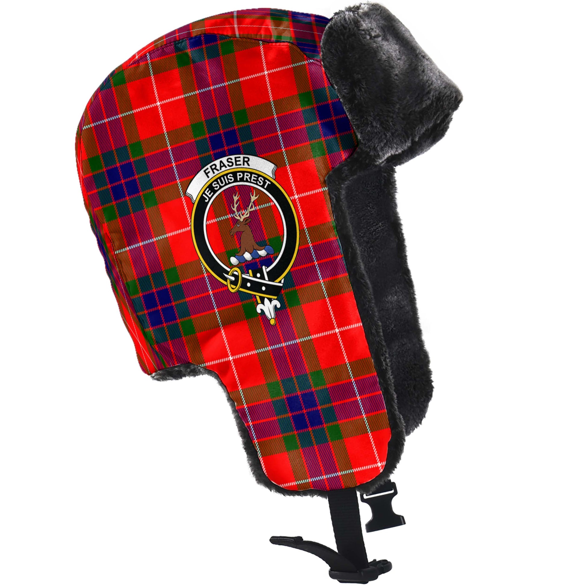 Fraser Modern Tartan Winter Trapper Hat with Family Crest - Tartanvibesclothing