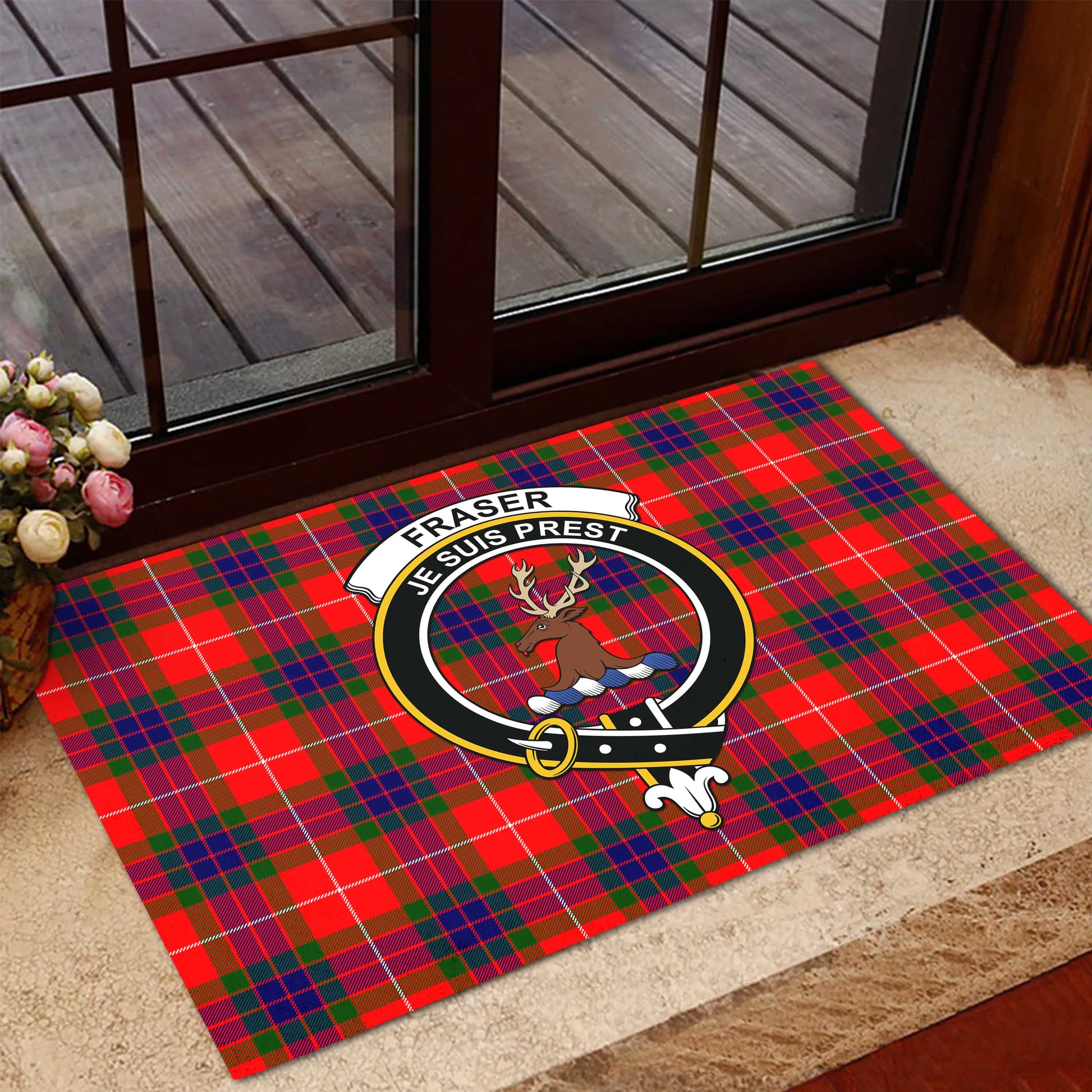 Fraser Modern Tartan Door Mat with Family Crest - Tartanvibesclothing