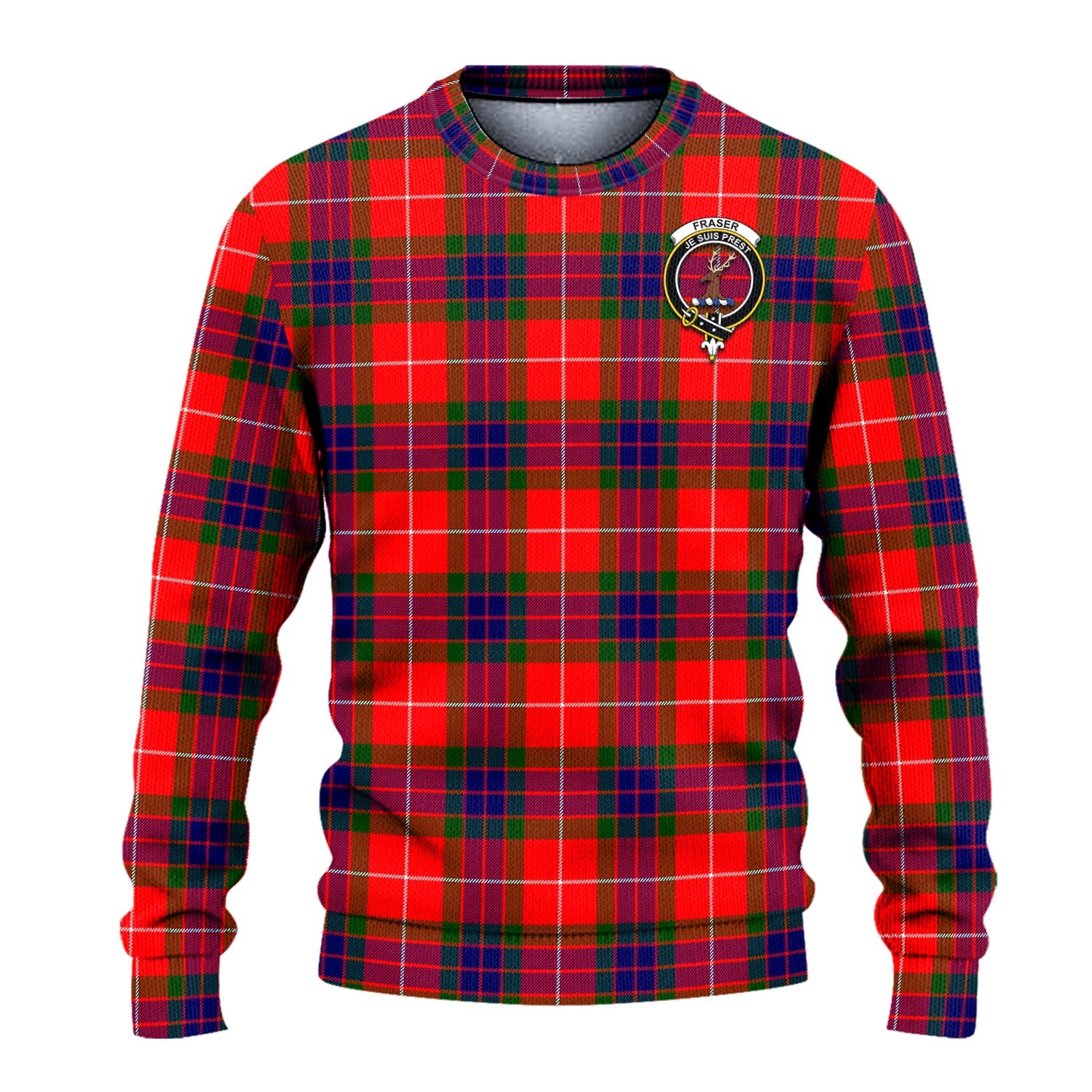 Fraser Modern Tartan Knitted Sweater with Family Crest - Tartanvibesclothing