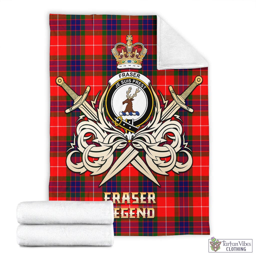 Tartan Vibes Clothing Fraser Modern Tartan Blanket with Clan Crest and the Golden Sword of Courageous Legacy