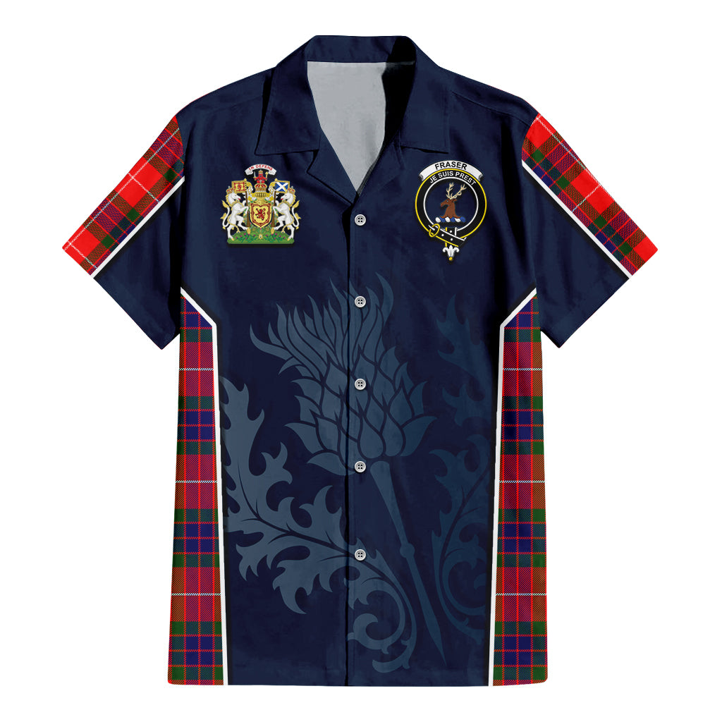 Tartan Vibes Clothing Fraser Modern Tartan Short Sleeve Button Up Shirt with Family Crest and Scottish Thistle Vibes Sport Style