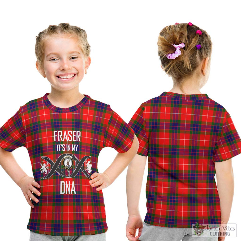 Fraser Modern Tartan Kid T-Shirt with Family Crest DNA In Me Style - Tartanvibesclothing Shop