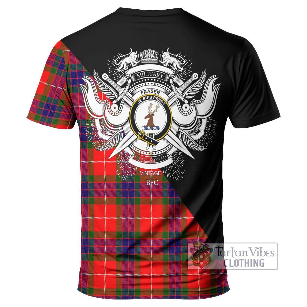 Fraser Modern Tartan T-Shirt with Family Crest and Military Logo Style - Tartanvibesclothing Shop