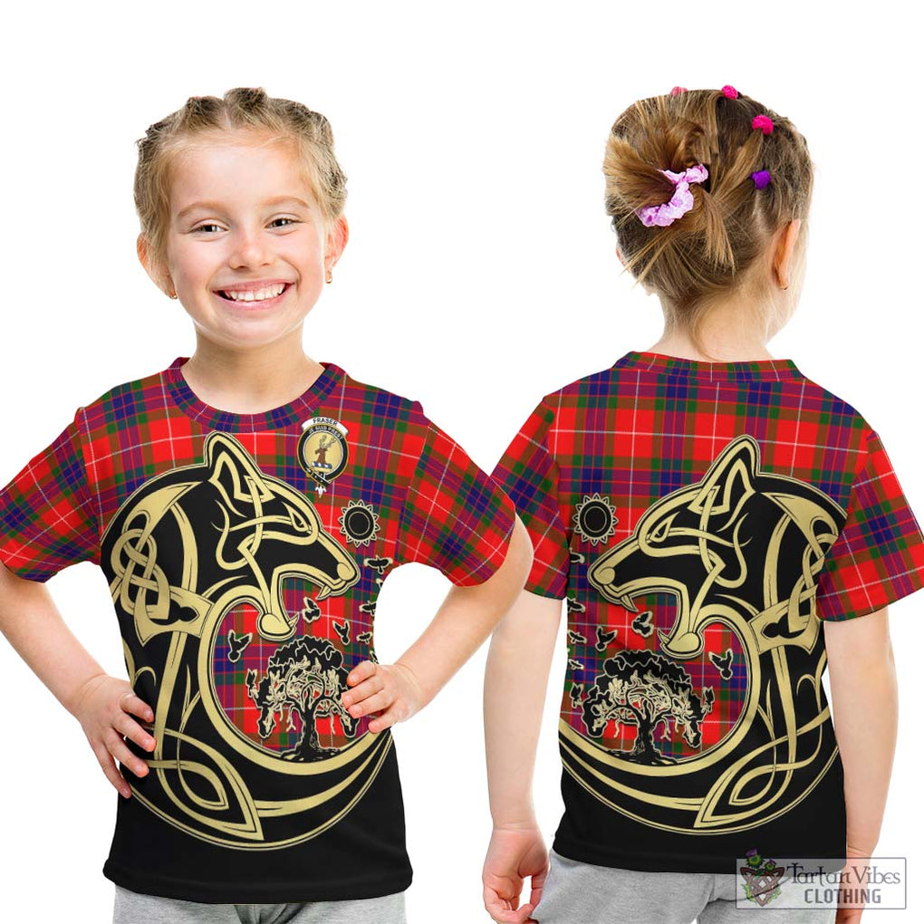 Fraser Modern Tartan Kid T-Shirt with Family Crest Celtic Wolf Style - Tartan Vibes Clothing