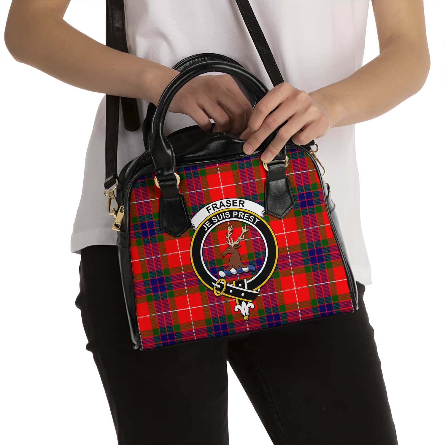 Fraser Modern Tartan Shoulder Handbags with Family Crest - Tartanvibesclothing