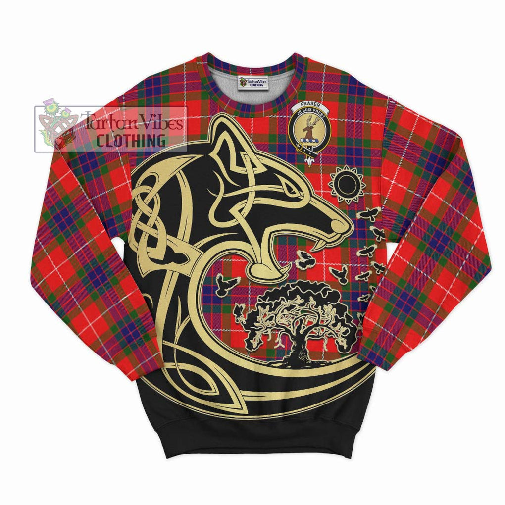 Fraser Modern Tartan Sweatshirt with Family Crest Celtic Wolf Style - Tartan Vibes Clothing