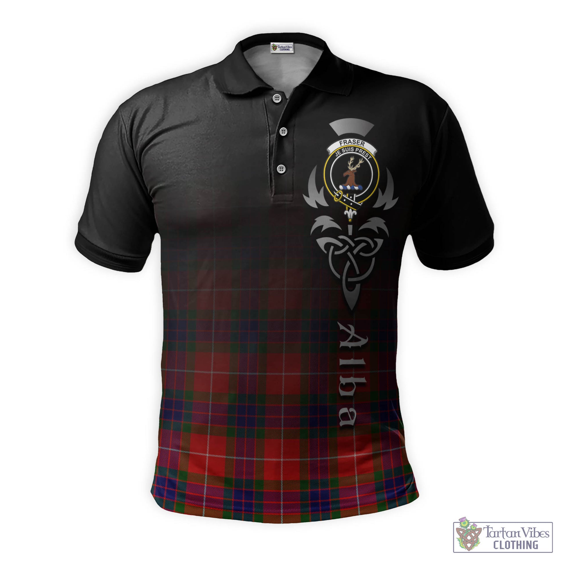 Tartan Vibes Clothing Fraser Modern Tartan Polo Shirt Featuring Alba Gu Brath Family Crest Celtic Inspired