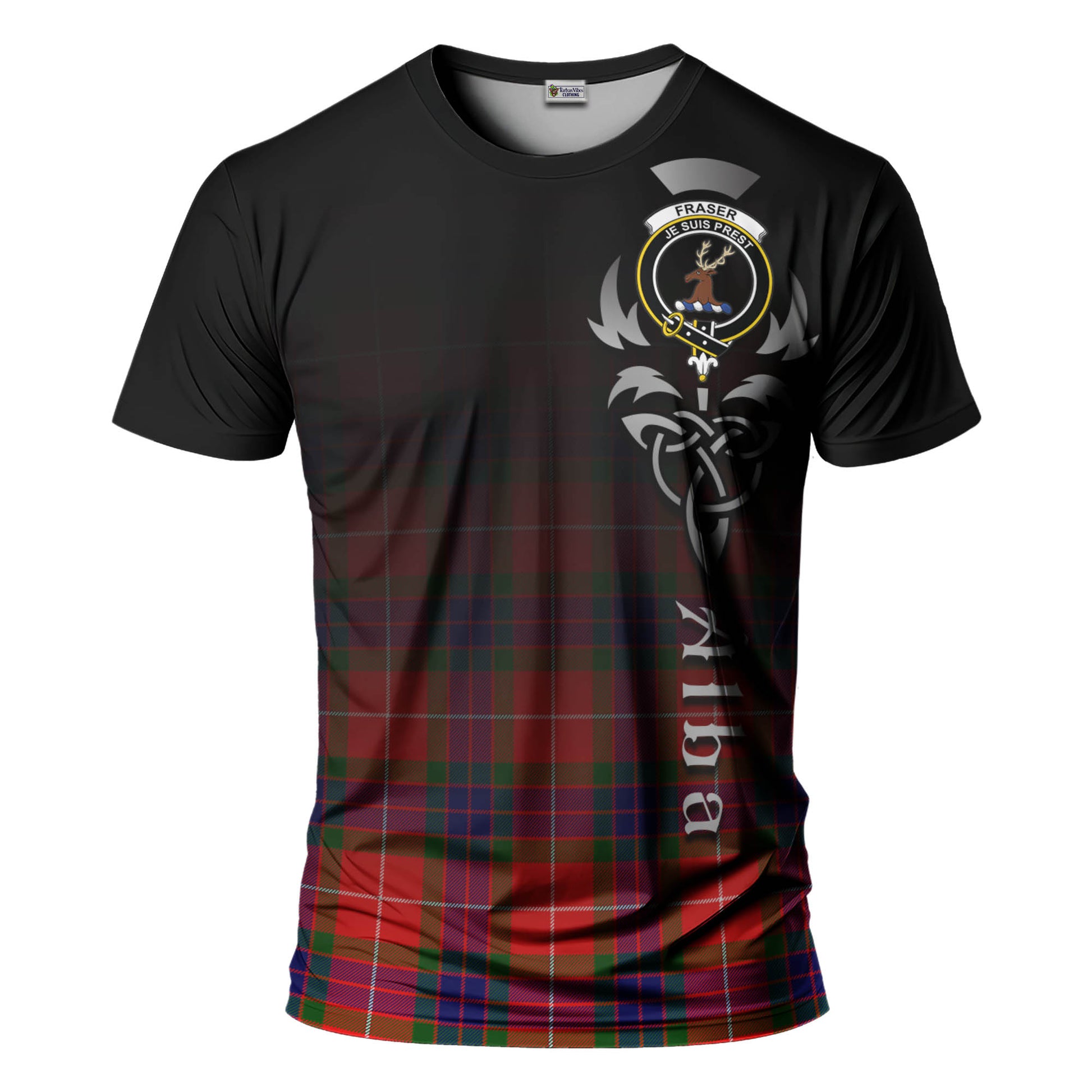 Tartan Vibes Clothing Fraser Modern Tartan T-Shirt Featuring Alba Gu Brath Family Crest Celtic Inspired