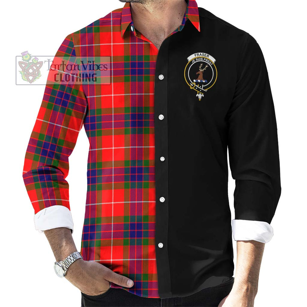 Fraser Modern Tartan Long Sleeve Button Shirt with Family Crest and Half Of Me Style - Tartanvibesclothing Shop