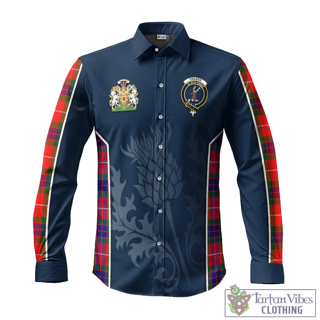 Tartan Vibes Clothing Fraser Modern Tartan Long Sleeve Button Up Shirt with Family Crest and Scottish Thistle Vibes Sport Style