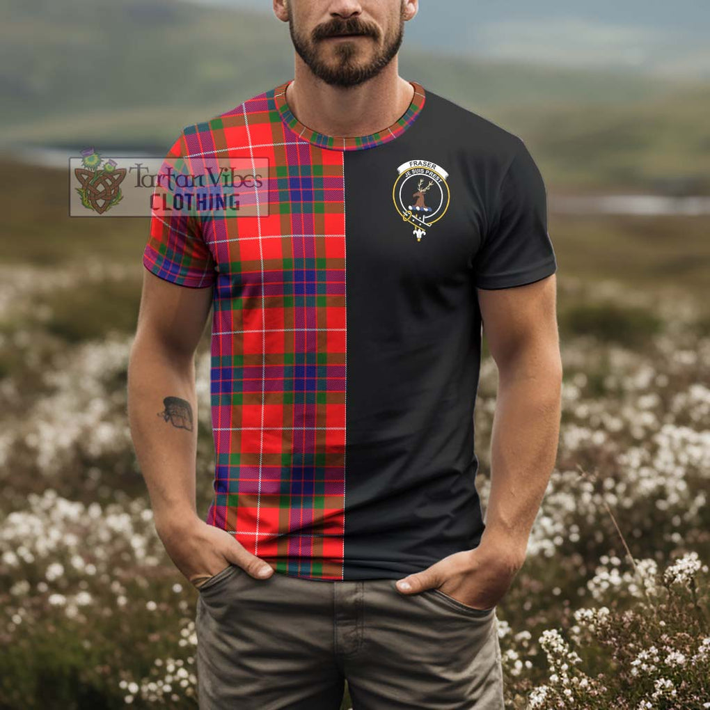 Fraser Modern Tartan T-Shirt with Family Crest and Half Of Me Style - Tartanvibesclothing Shop