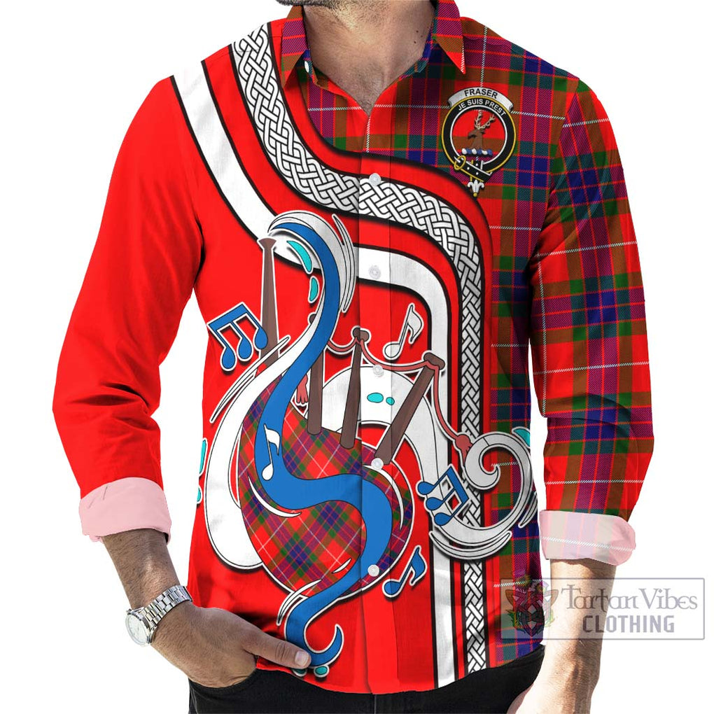 Fraser Modern Tartan Long Sleeve Button Shirt with Epic Bagpipe Style - Tartanvibesclothing Shop