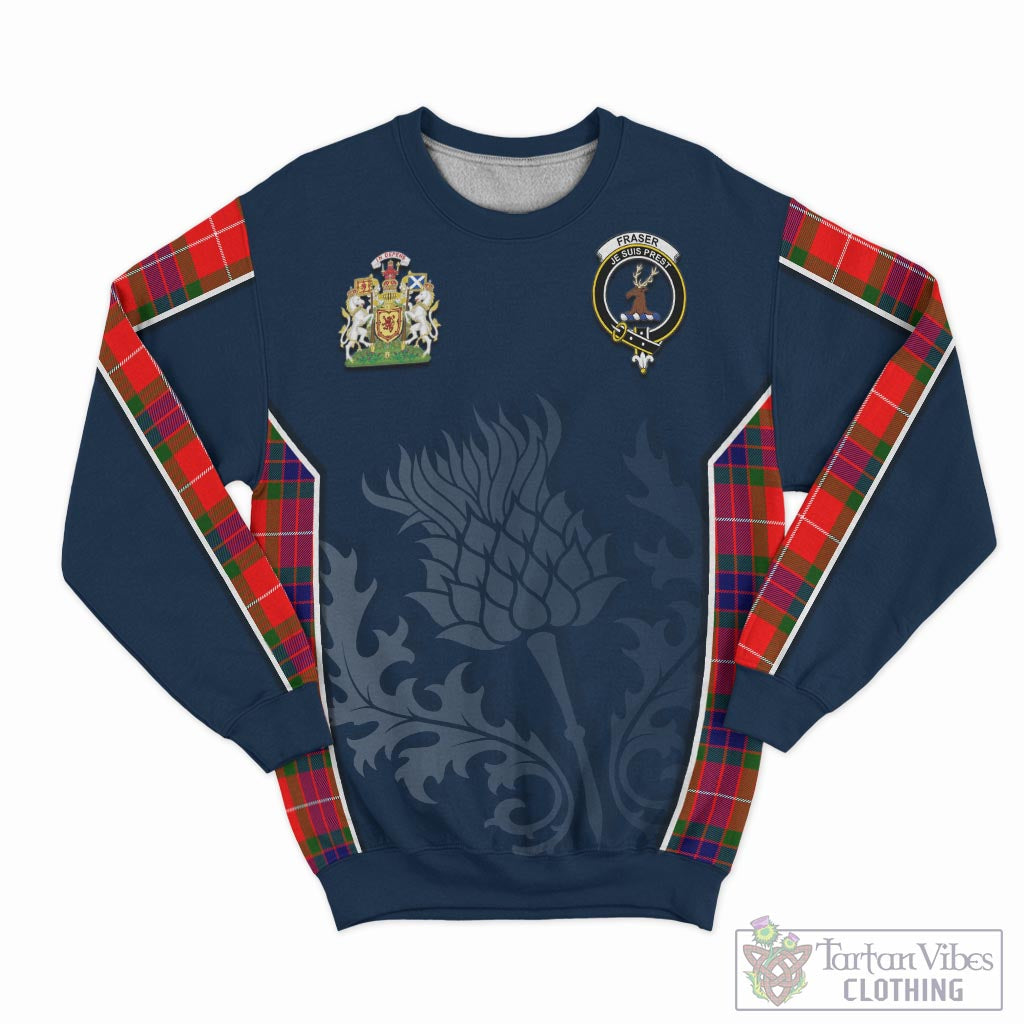 Tartan Vibes Clothing Fraser Modern Tartan Sweatshirt with Family Crest and Scottish Thistle Vibes Sport Style