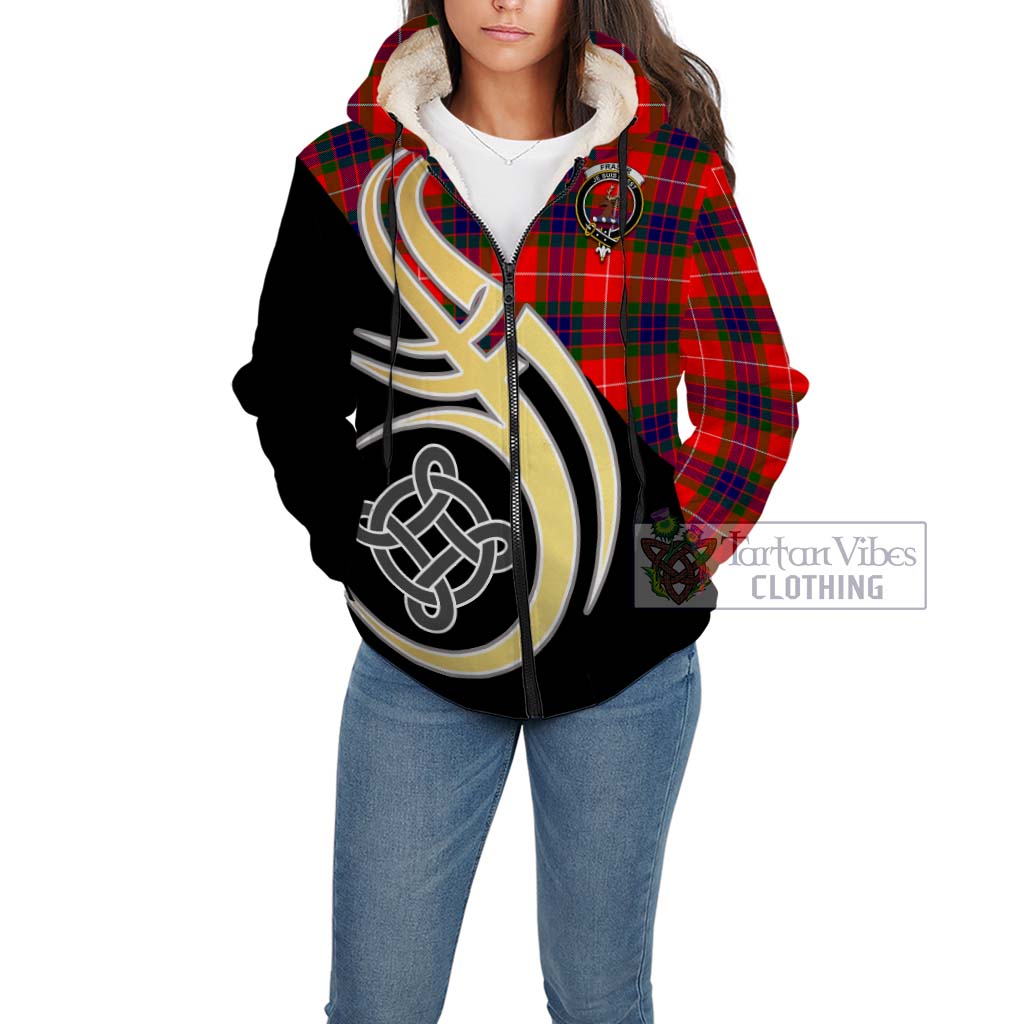 Fraser Modern Tartan Sherpa Hoodie with Family Crest and Celtic Symbol Style Unisex - Tartan Vibes Clothing