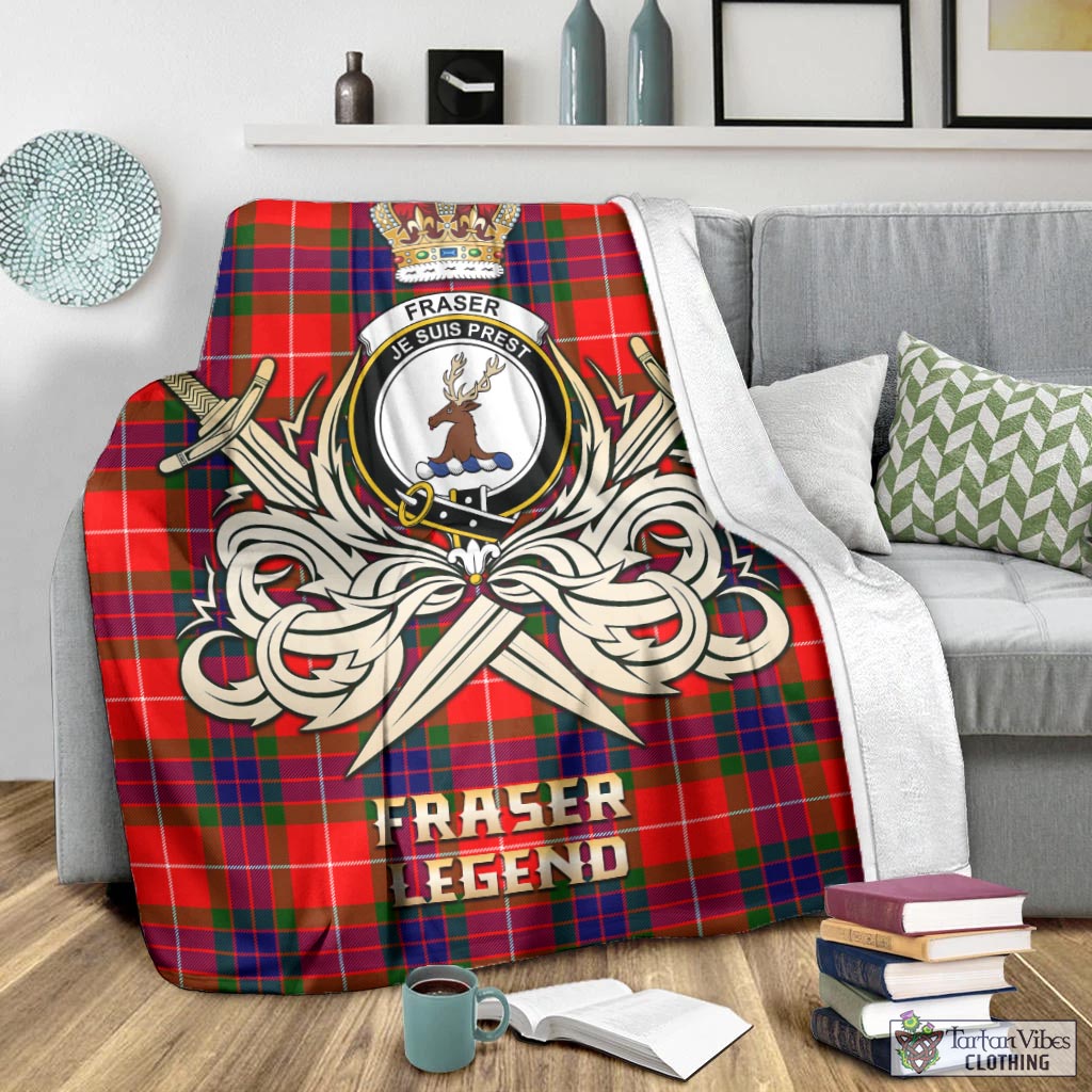 Tartan Vibes Clothing Fraser Modern Tartan Blanket with Clan Crest and the Golden Sword of Courageous Legacy