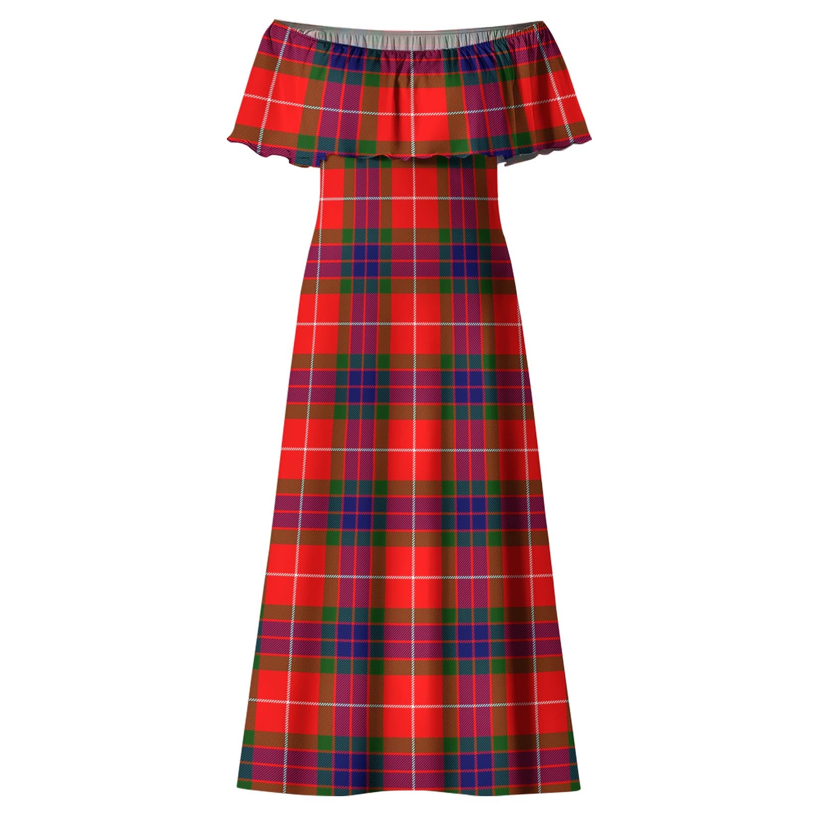 Fraser Modern Tartan Off Shoulder Long Dress - Tartanvibesclothing