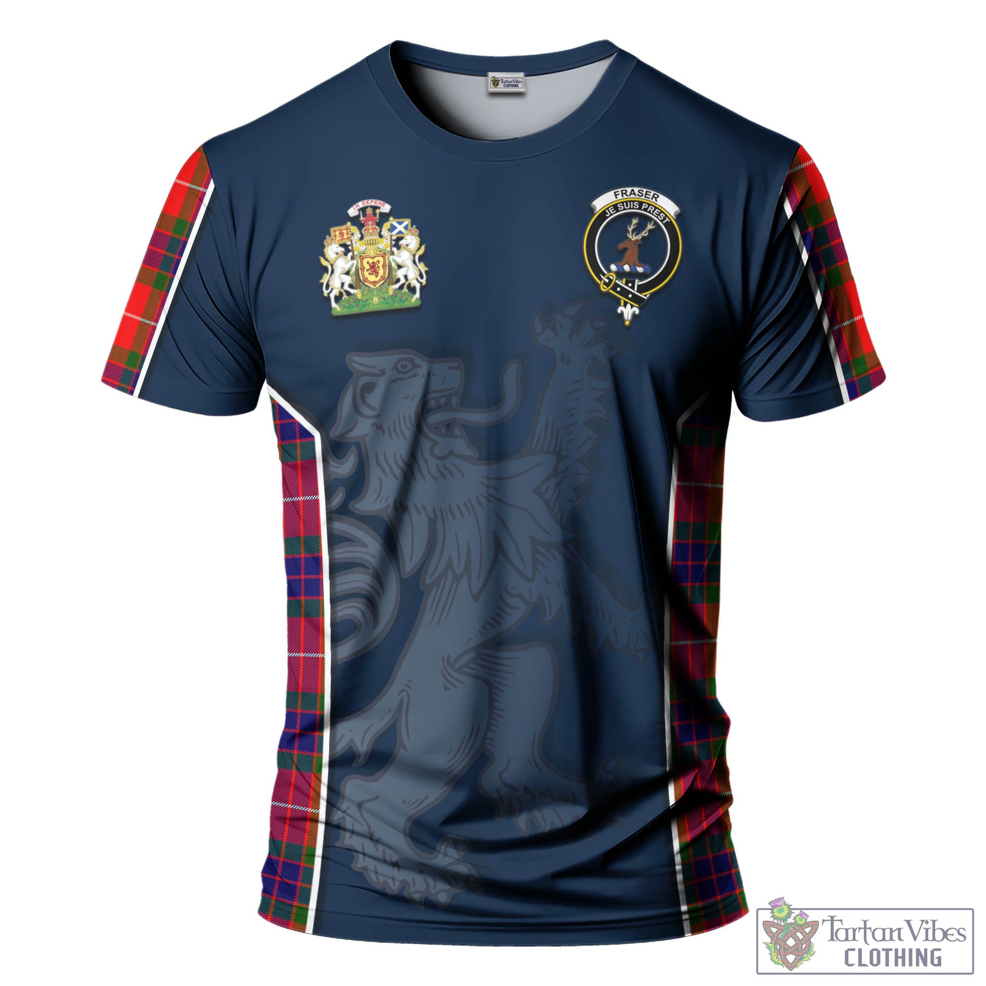 Tartan Vibes Clothing Fraser Modern Tartan T-Shirt with Family Crest and Lion Rampant Vibes Sport Style