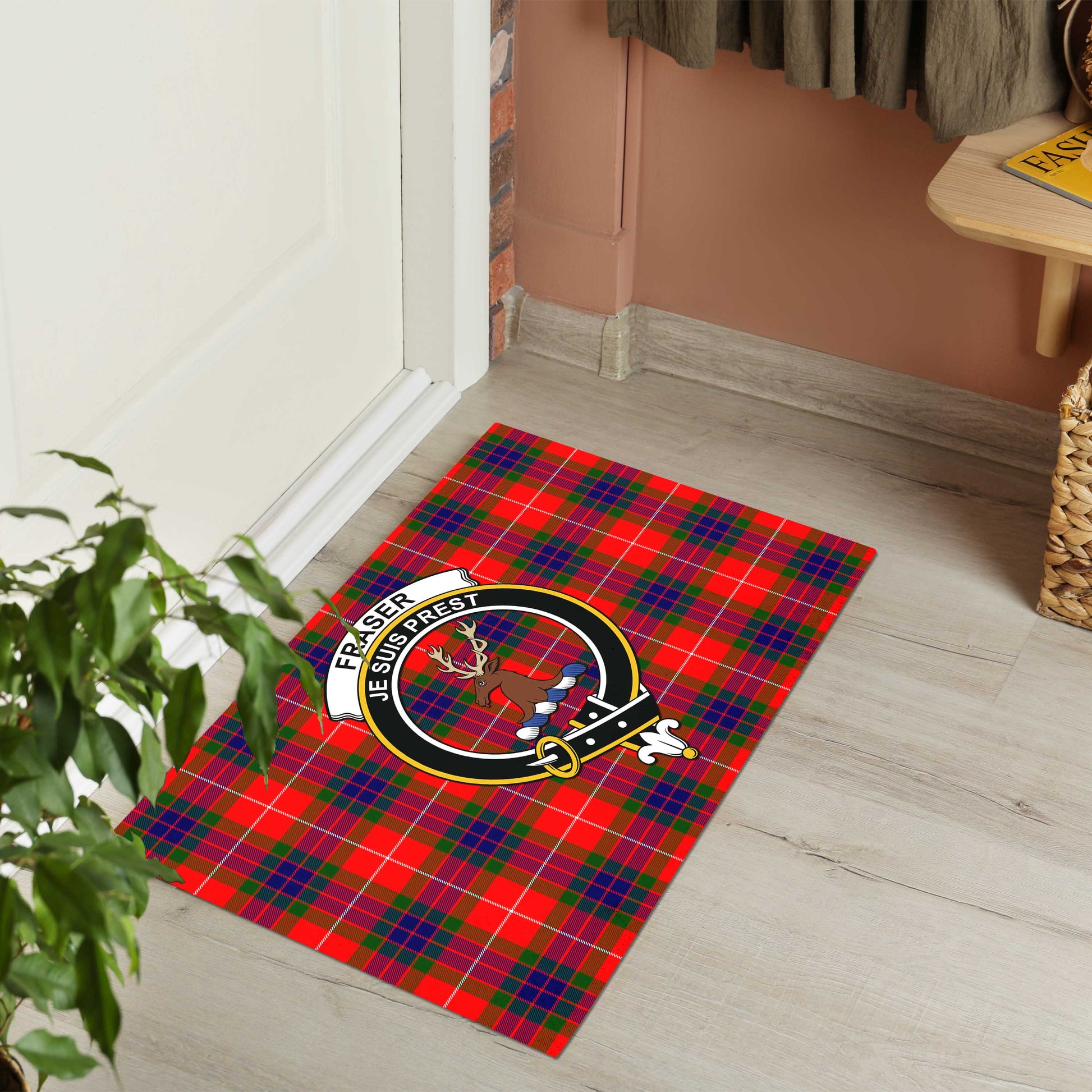 Fraser Modern Tartan Door Mat with Family Crest - Tartanvibesclothing