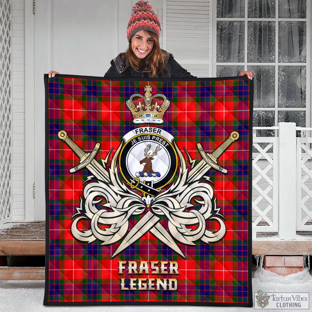 Tartan Vibes Clothing Fraser Modern Tartan Quilt with Clan Crest and the Golden Sword of Courageous Legacy