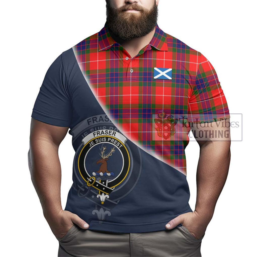 Fraser Modern Tartan Polo Shirt with Personalised National Flag and Family Crest Half Style - Tartanvibesclothing Shop