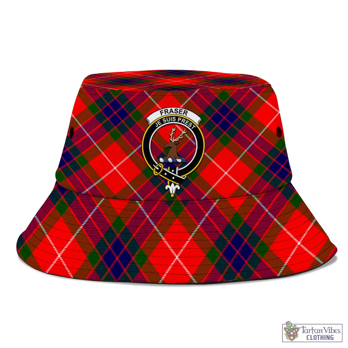 Tartan Vibes Clothing Fraser Modern Tartan Bucket Hat with Family Crest