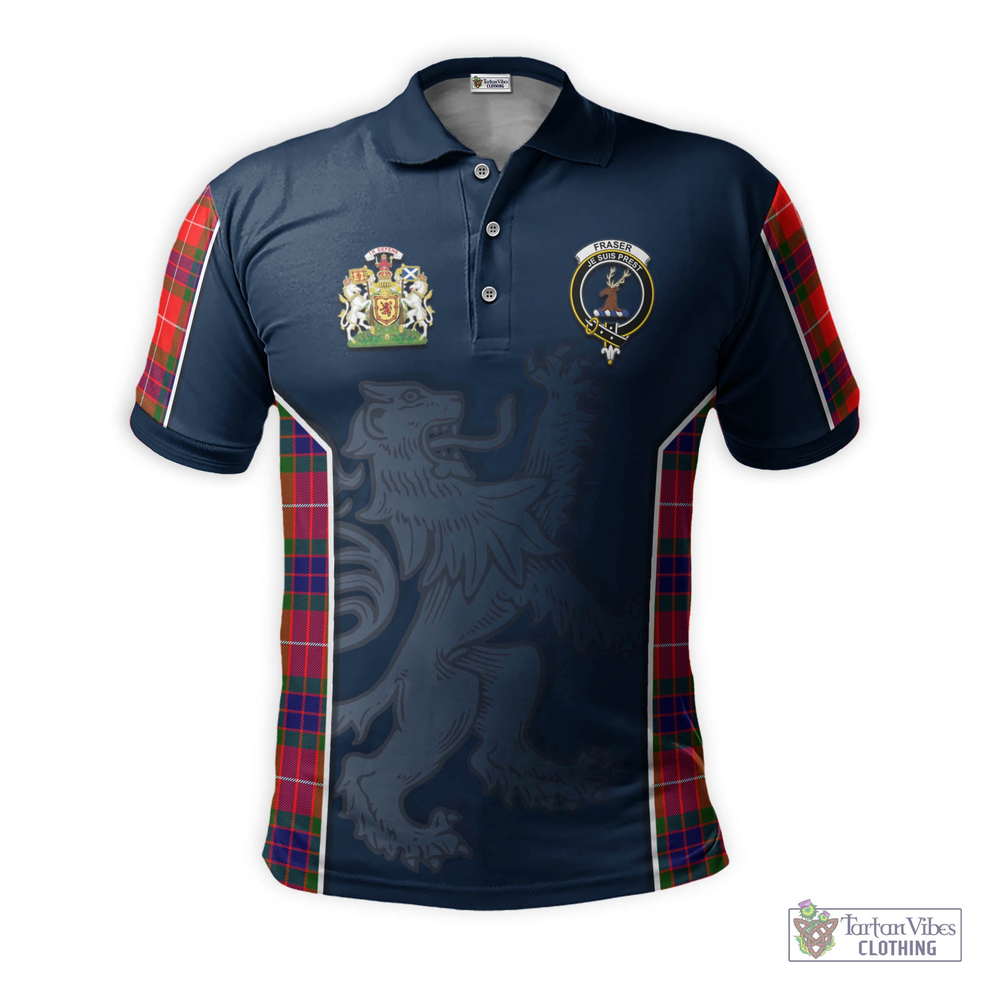 Tartan Vibes Clothing Fraser Modern Tartan Men's Polo Shirt with Family Crest and Lion Rampant Vibes Sport Style