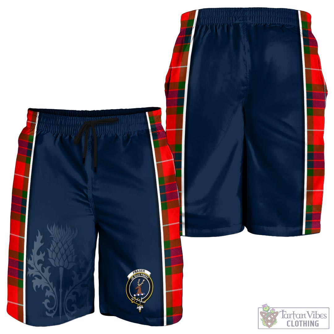 Tartan Vibes Clothing Fraser Modern Tartan Men's Shorts with Family Crest and Scottish Thistle Vibes Sport Style