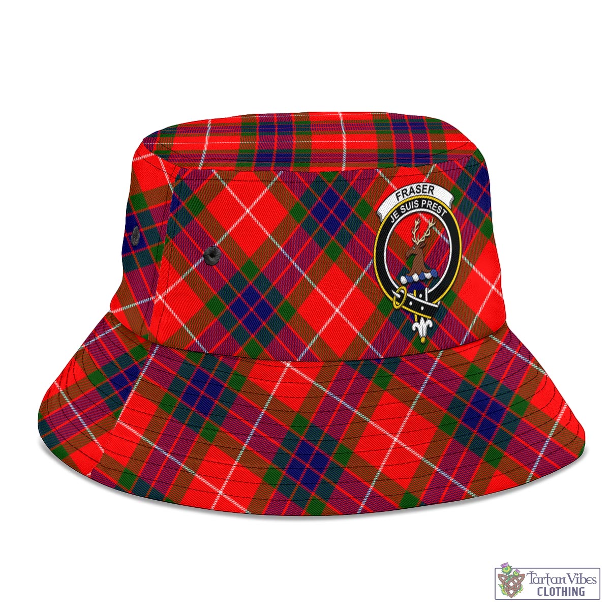 Tartan Vibes Clothing Fraser Modern Tartan Bucket Hat with Family Crest