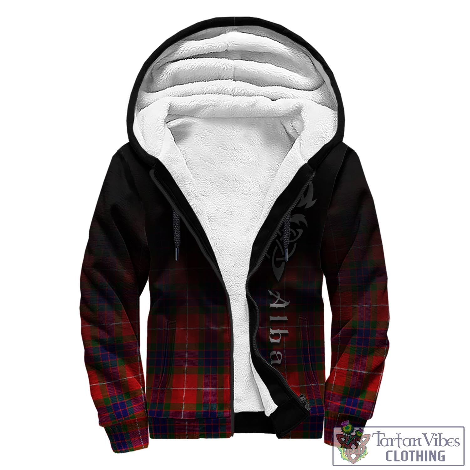 Tartan Vibes Clothing Fraser Modern Tartan Sherpa Hoodie Featuring Alba Gu Brath Family Crest Celtic Inspired