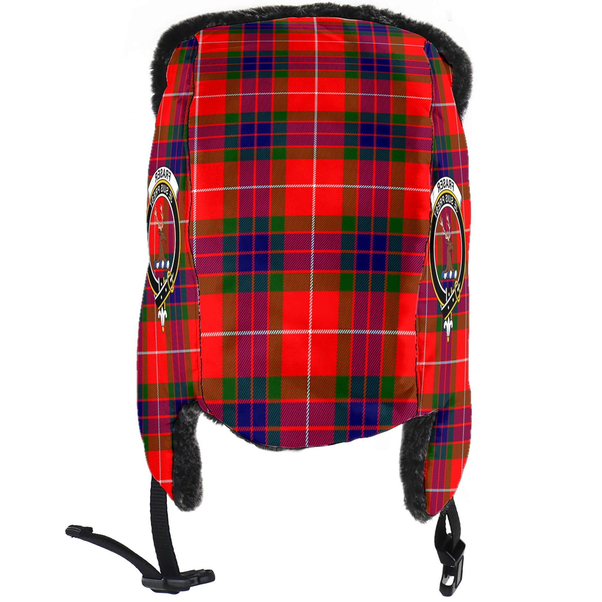 Fraser Modern Tartan Winter Trapper Hat with Family Crest - Tartanvibesclothing