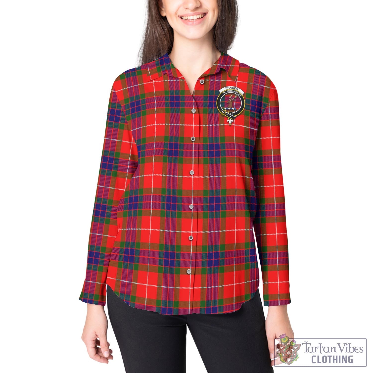 Tartan Vibes Clothing Fraser Modern Tartan Womens Casual Shirt with Family Crest