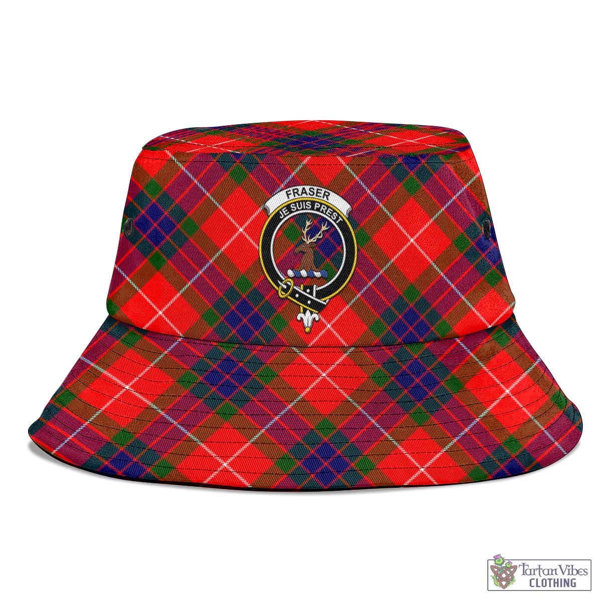 Tartan Vibes Clothing Fraser Modern Tartan Bucket Hat with Family Crest