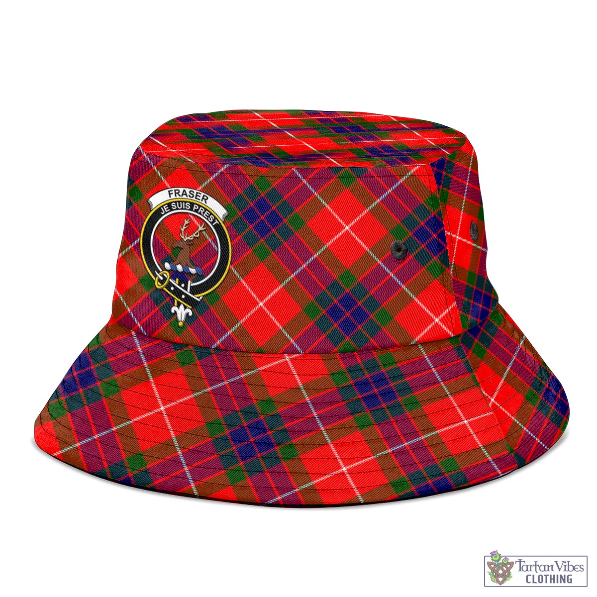 Tartan Vibes Clothing Fraser Modern Tartan Bucket Hat with Family Crest