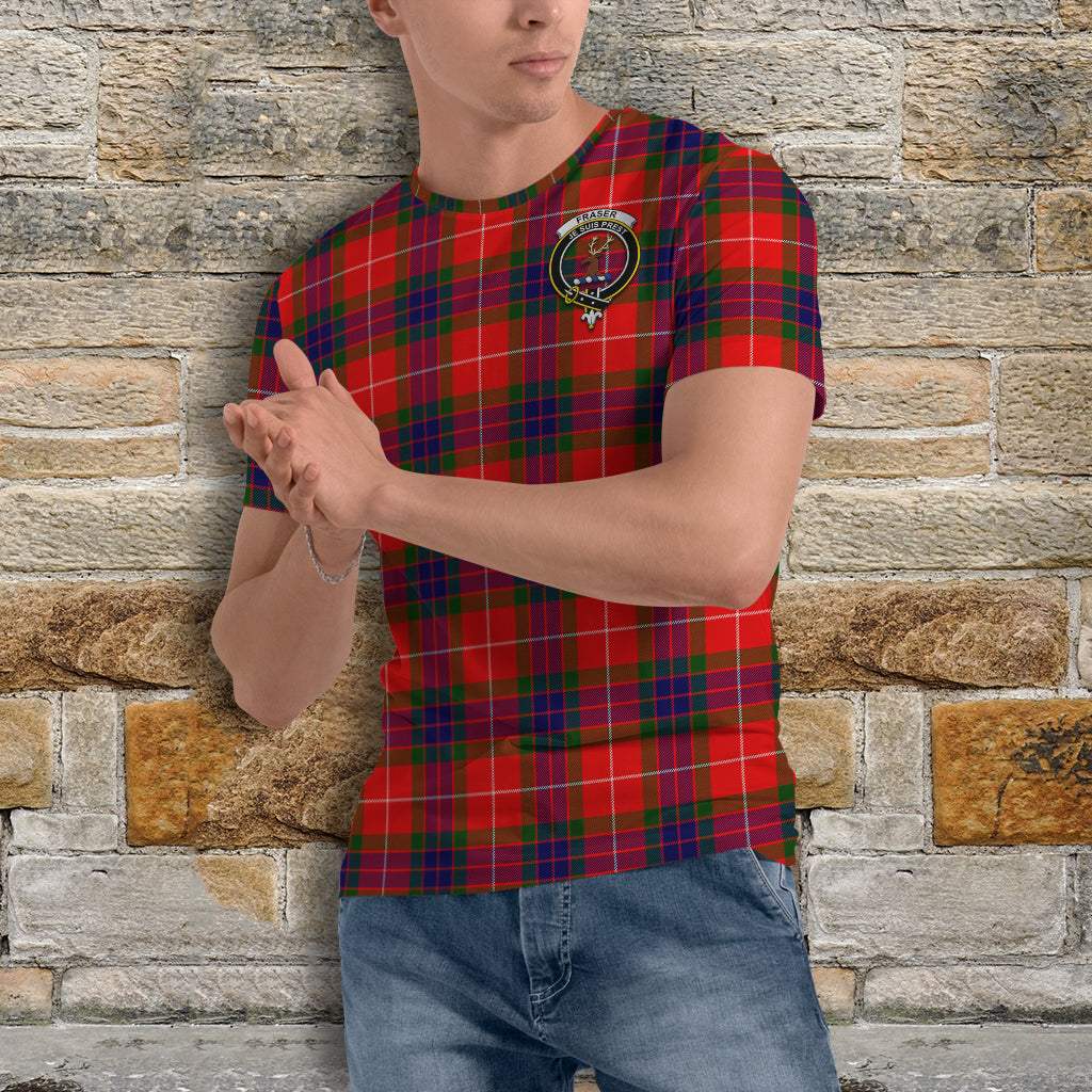 Fraser Modern Tartan T-Shirt with Family Crest - Tartan Vibes Clothing