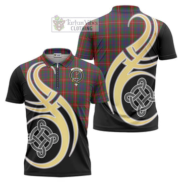 Fraser of Lovat Tartan Zipper Polo Shirt with Family Crest and Celtic Symbol Style