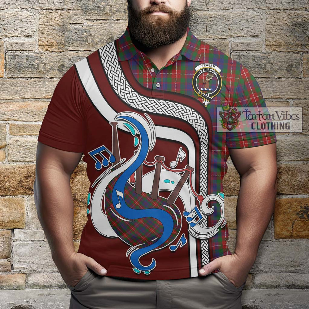 Tartan Vibes Clothing Fraser of Lovat Tartan Polo Shirt with Epic Bagpipe Style