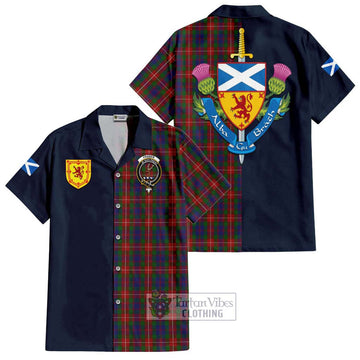 Fraser of Lovat Tartan Short Sleeve Button Shirt Alba with Scottish Lion Royal Arm Half Style