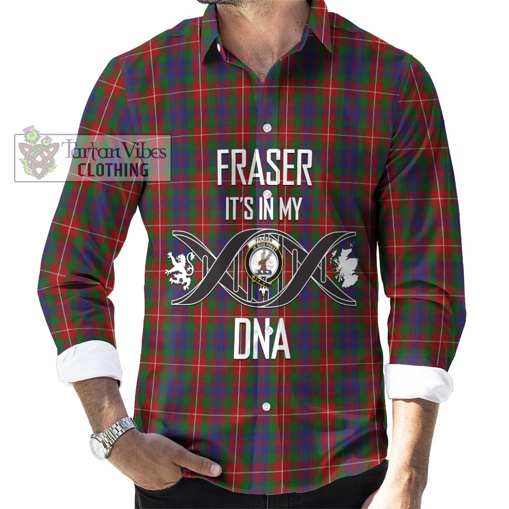 Tartan Vibes Clothing Fraser of Lovat Tartan Long Sleeve Button Shirt with Family Crest DNA In Me Style