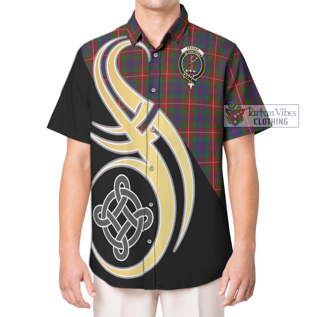 Fraser of Lovat Tartan Short Sleeve Button Shirt with Family Crest and Celtic Symbol Style Kid - Tartan Vibes Clothing