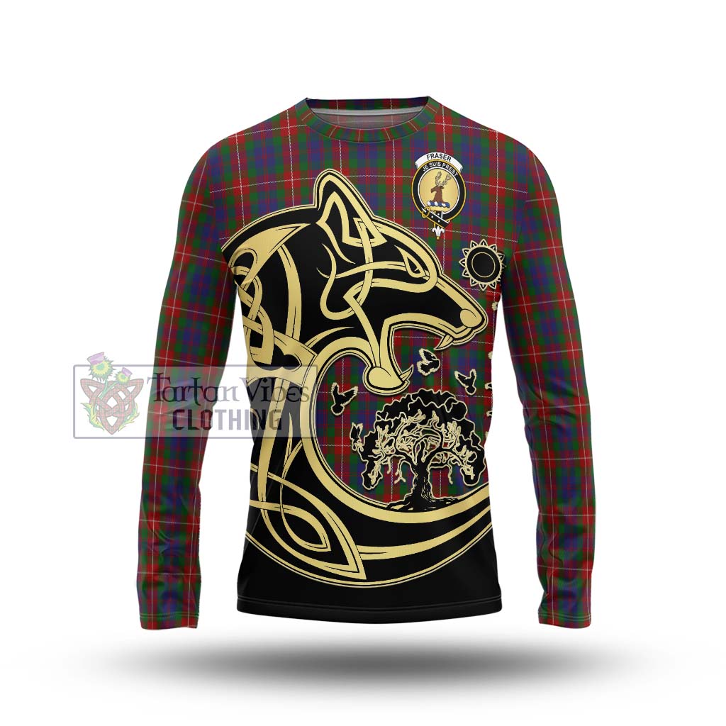 Tartan Vibes Clothing Fraser of Lovat Tartan Long Sleeve T-Shirt with Family Crest Celtic Wolf Style