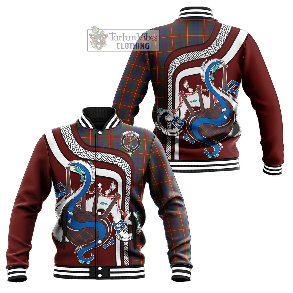 Tartan Vibes Clothing Fraser of Lovat Tartan Baseball Jacket with Epic Bagpipe Style