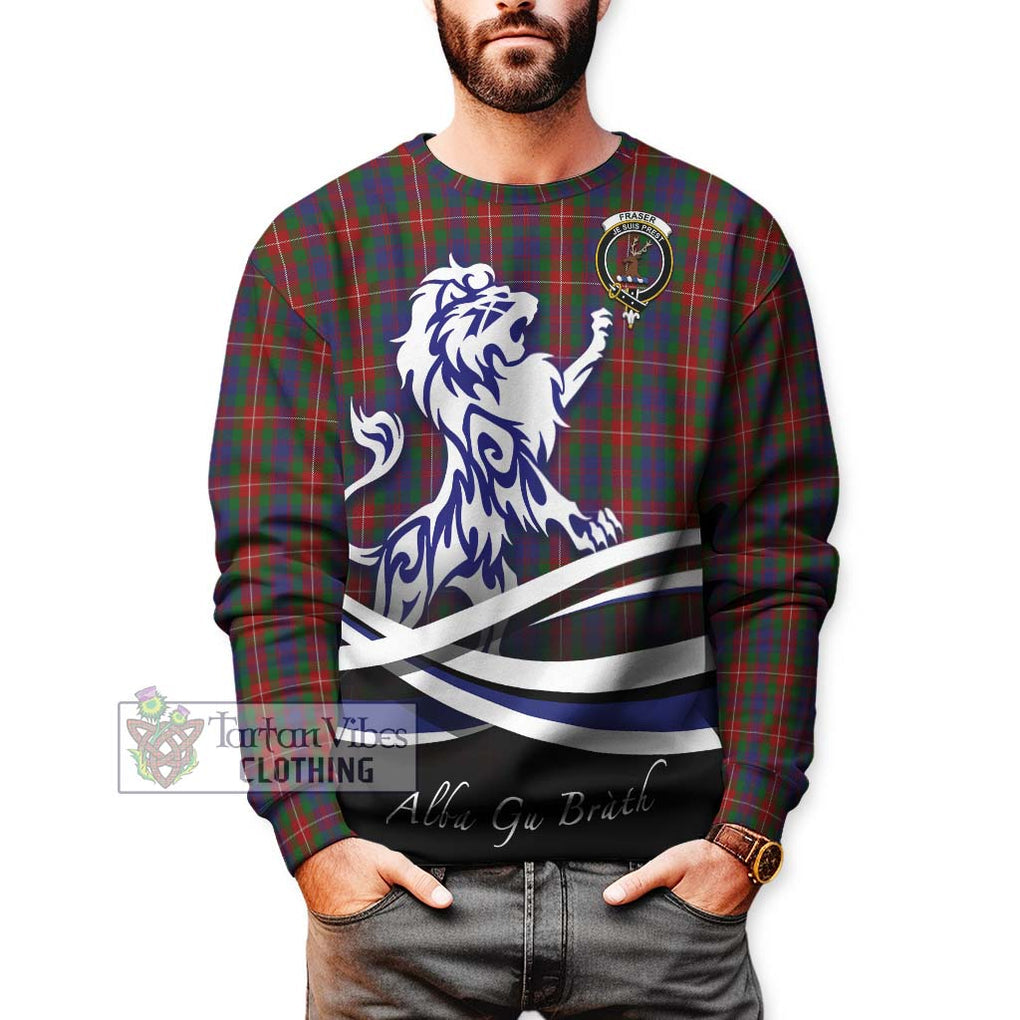 Fraser of Lovat Tartan Sweatshirt with Alba Gu Brath Regal Lion Emblem Unisex - Tartanvibesclothing Shop