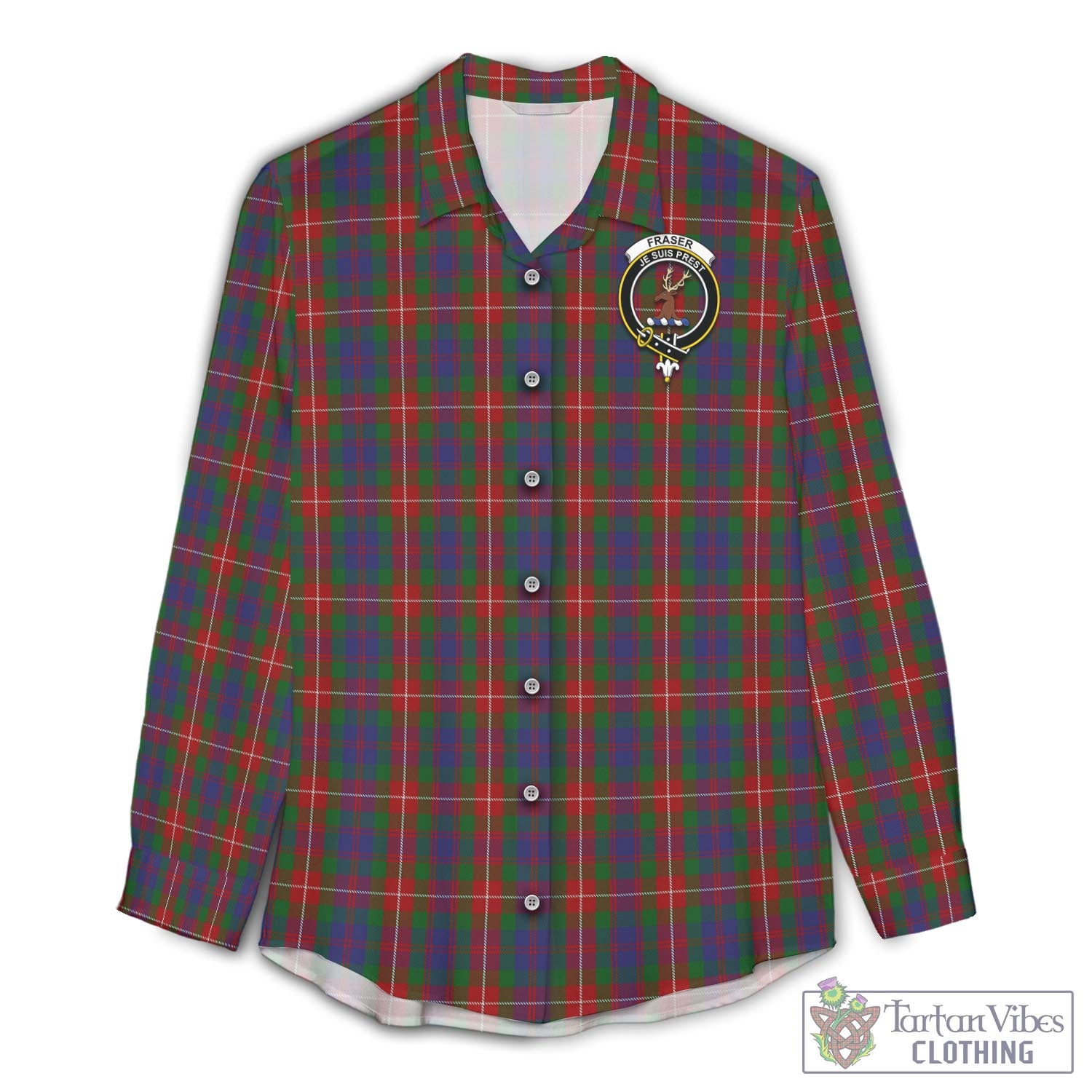 Tartan Vibes Clothing Fraser of Lovat Tartan Womens Casual Shirt with Family Crest