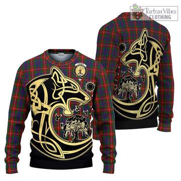 Fraser of Lovat Tartan Knitted Sweater with Family Crest Celtic Wolf Style