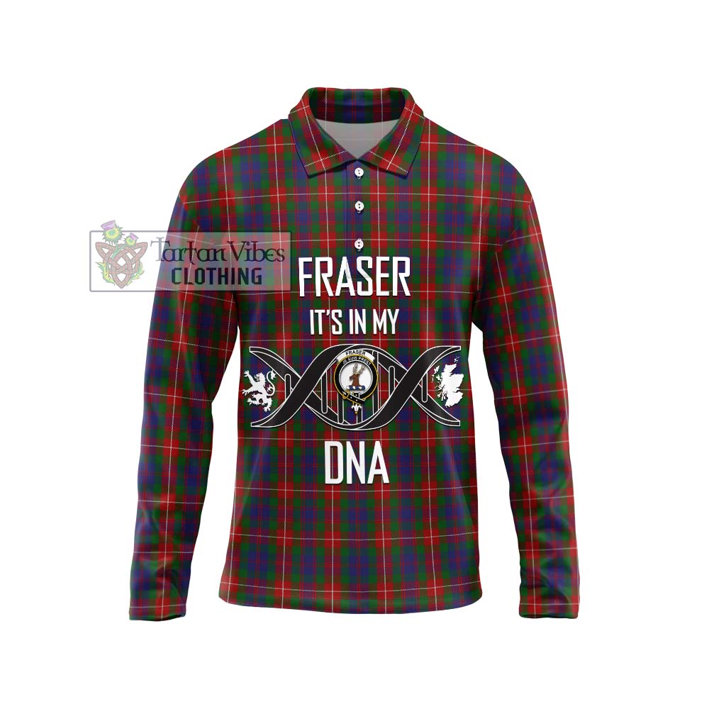 Tartan Vibes Clothing Fraser of Lovat Tartan Long Sleeve Polo Shirt with Family Crest DNA In Me Style