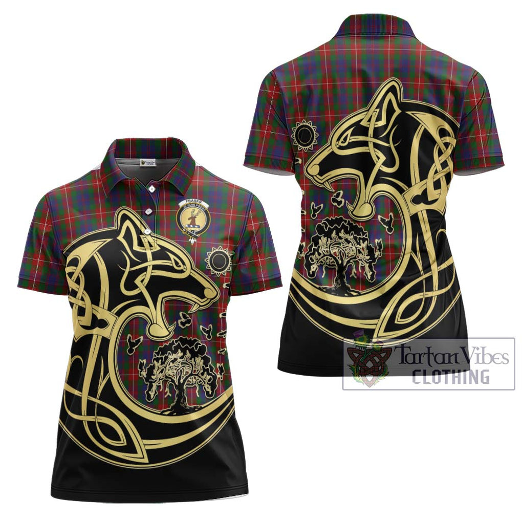 Fraser of Lovat Tartan Women's Polo Shirt with Family Crest Celtic Wolf Style Women - Tartanvibesclothing Shop