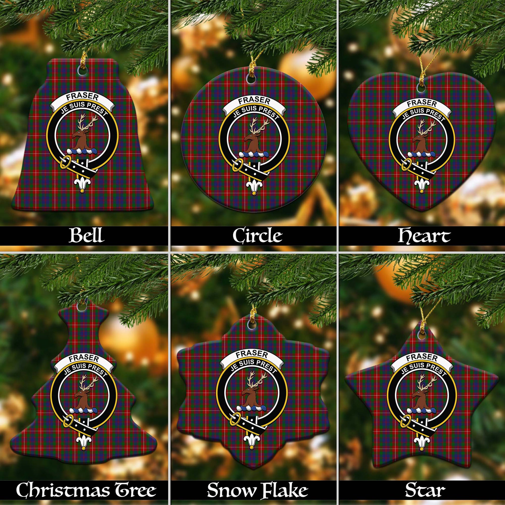 Fraser of Lovat Tartan Christmas Ornaments with Family Crest - Tartanvibesclothing