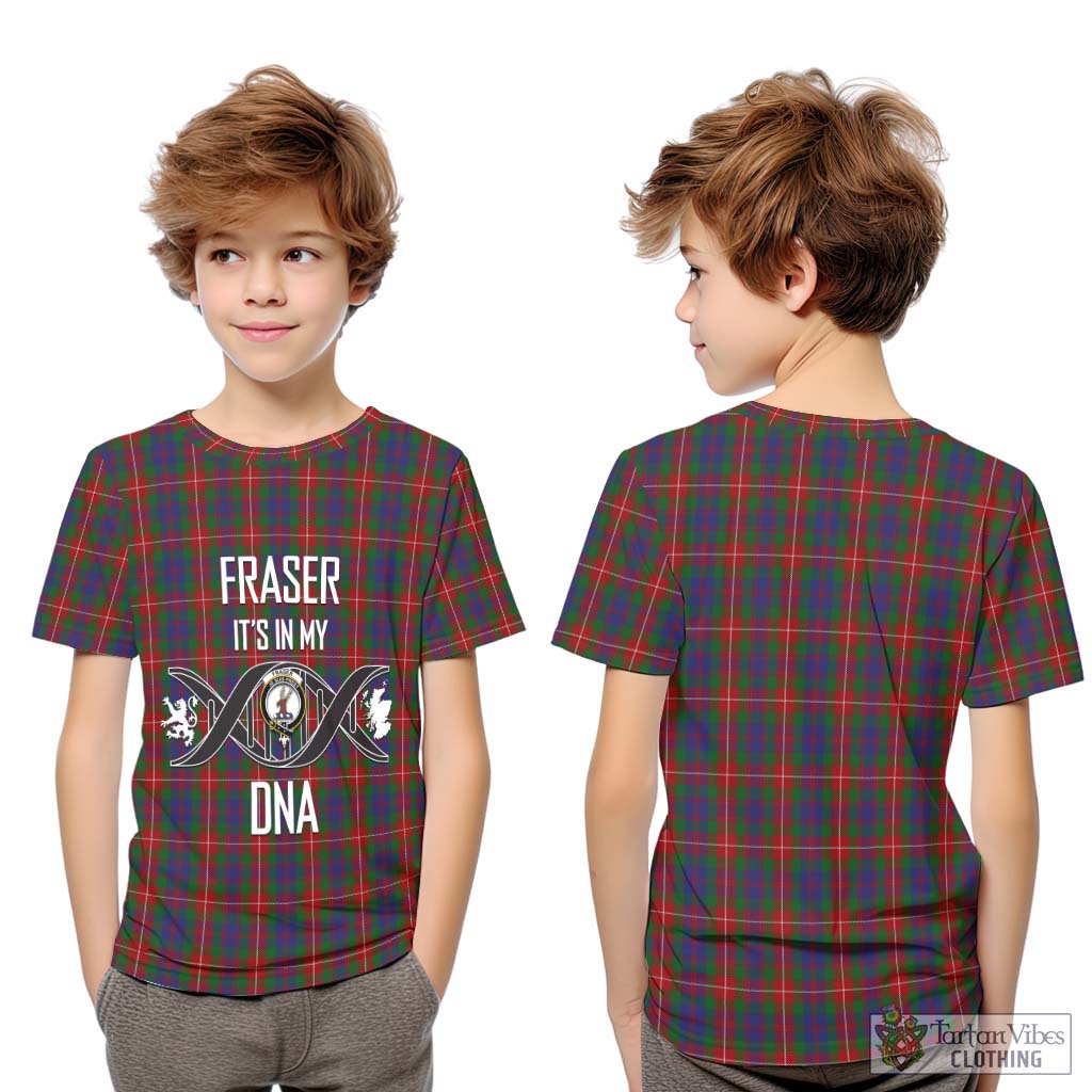 Tartan Vibes Clothing Fraser of Lovat Tartan Kid T-Shirt with Family Crest DNA In Me Style