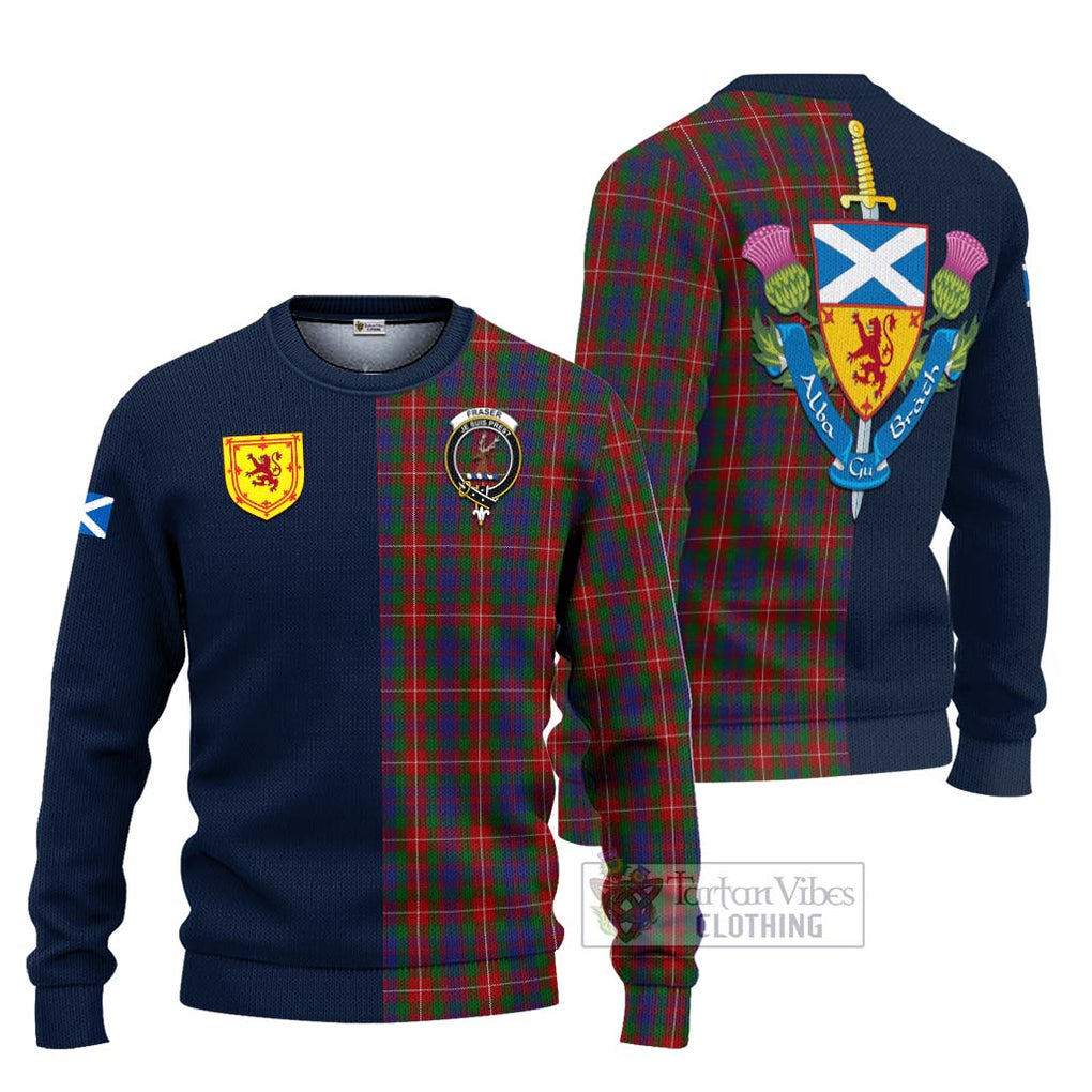 Tartan Vibes Clothing Fraser of Lovat Tartan Knitted Sweater with Scottish Lion Royal Arm Half Style